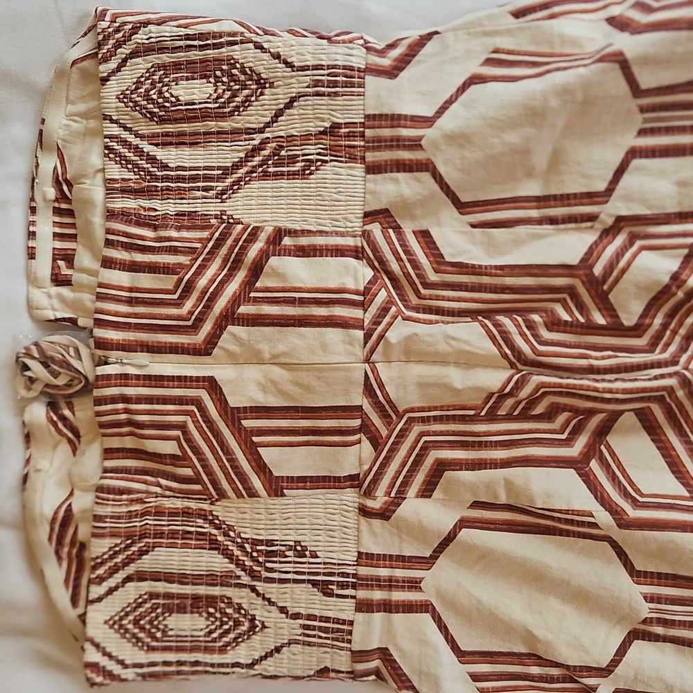 Anthropologie Strapless Geometric Dress in Cream and Brown - Picture 9 of 9